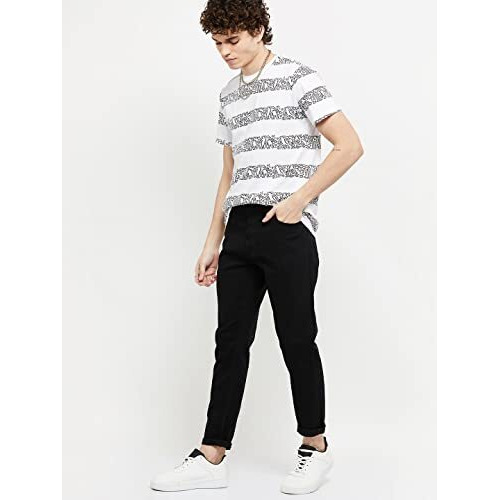Max Men's Ankle Length Solid Carrot Fit Mid Rise Jeans (Black_34)
