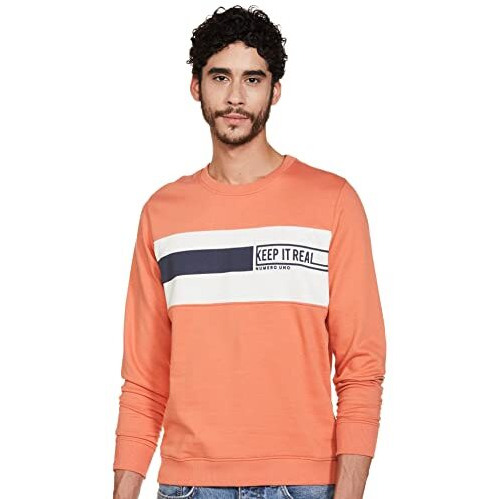 Numero Uno Men's Fleece Crew Neck Sweatshirt (Kmssfc60-Dusty Orange/White-L_Dusty