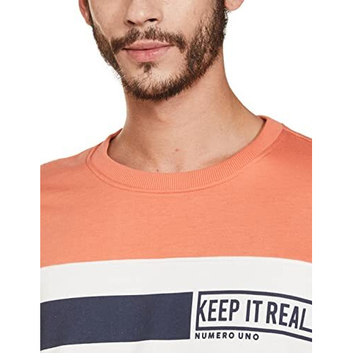 Numero Uno Men's Fleece Crew Neck Sweatshirt (Kmssfc60-Dusty Orange/White-L_Dusty