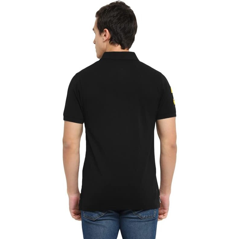 American Crew Men's Poly Cotton Polo Collar Half Sleeve Regular Fit T-Shirt (Black, Large)