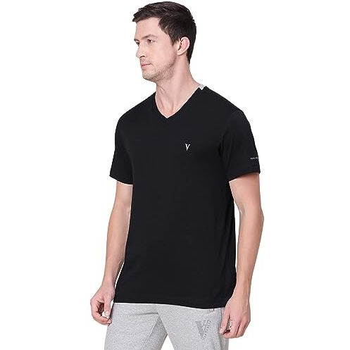 Van Heusen Men Athleisure Smart Tech Regular Fit T-Shirt - Easy Stain Release, Anti Stat, Ultra Soft_60001_Black_Large
