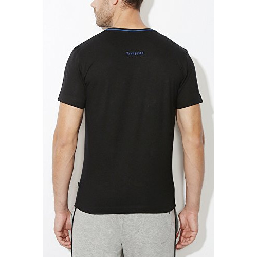 Van Heusen Athleisure Men Regular Fit T-Shirt-Cotton Rich-Smart Tech, Easy Stain Release, Anti Stat, Ultra Soft, Moisture Wicking_60021_Black_Medium