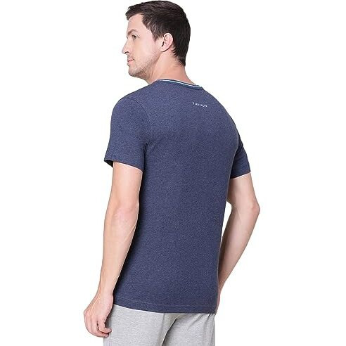 Van Heusen Athleisure Men's Round Neck Cotton T-Shirt (8907670964521_60021_Blue Melange_L)