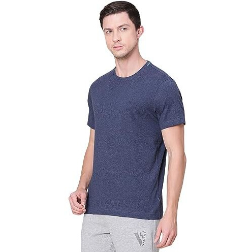 Van Heusen Athleisure Men's Round Neck Cotton T-Shirt (8907670964521_60021_Blue Melange_L)