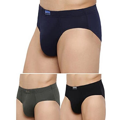 Van Heusen Men's Cotton Brief (Pack Of 3) (10001_Peat, Dark Navy, Pure Black-L_Peat, Dark Navy Blue, Pure Black_L)
