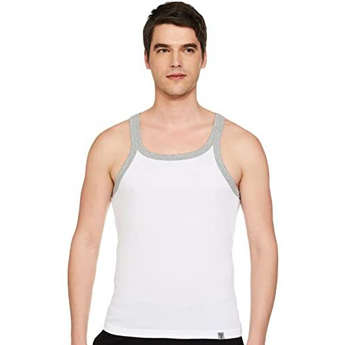 Van Heusen Men Athleisure Moisture Wicking Vest - 100% Combed Cotton - Ultra Soft, Round Neck_60072_White_S