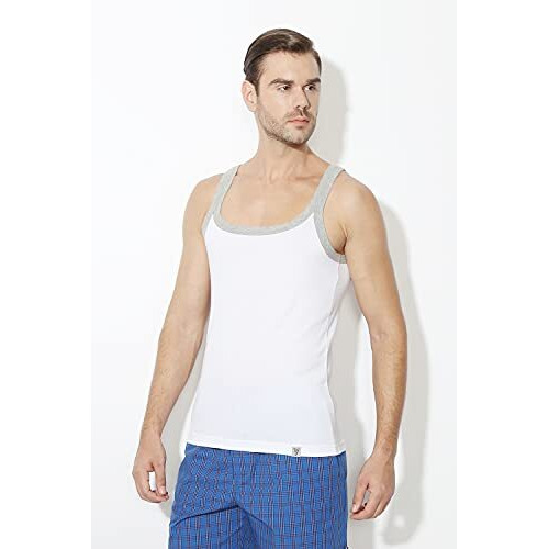 Van Heusen Men Athleisure Moisture Wicking Vest - 100% Combed Cotton - Ultra Soft, Round Neck_60072_White_S