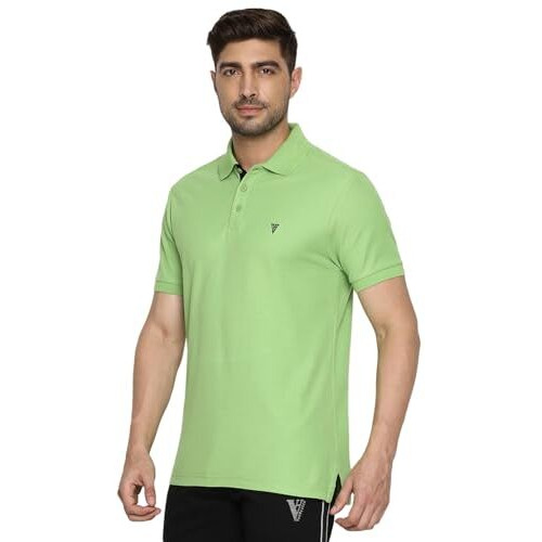 Van Heusen Athleisure Men Athleisure Colour Fresh Regular Fit Polo T-Shirt-100% Combed Cotton-Moisture Wicking, Ultra Soft_60032_Green Mint_L