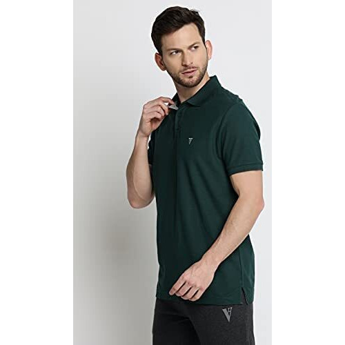 Van Heusen Athleisure Men Regular Fit Athleisure Colour Fresh Polo T-Shirt - 100% Combed Cotton Moisture Wicking, Ultra Soft_60032_Storm Green_M