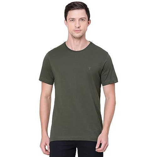 Van Heusen Athleisure Men Regular Fit T-Shirt - Cotton Rich - Smart Tech, Easy Stain Release, Anti Stat, Ultra Soft, Moisture Wicking_60021_Hunter Green_Xl