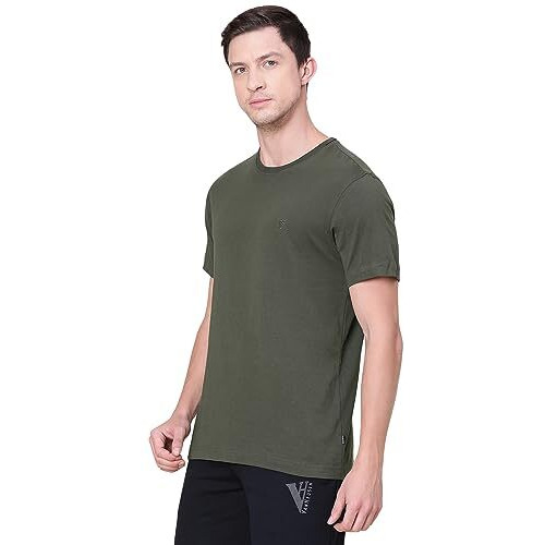 Van Heusen Athleisure Men Regular Fit T-Shirt - Cotton Rich - Smart Tech, Easy Stain Release, Anti Stat, Ultra Soft, Moisture Wicking_60021_Hunter Green_Xl