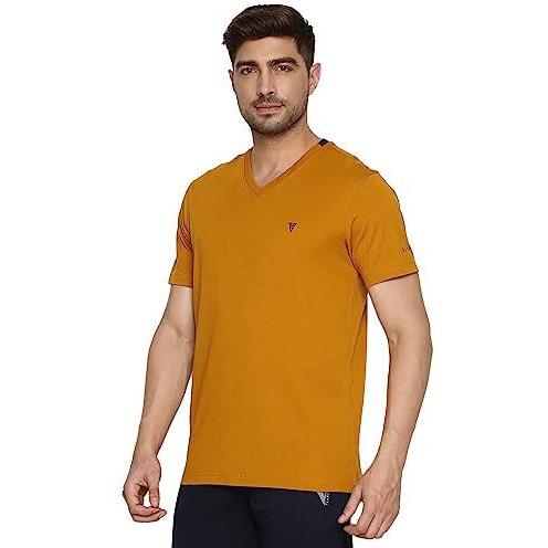 Van Heusen Men Athleisure Smart Tech T-Shirt - Easy Stain Release, Anti Stat, Ultra Soft_60001_Mustard_Xxl