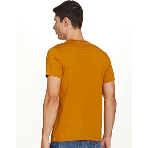 Van Heusen Athleisure Men Regular Fit T-Shirt-Cotton Rich-Smart Tech, Easy Stain Release, Anti Stat, Ultra Soft, Moisture Wicking_60021_Mustard_L, Yellow