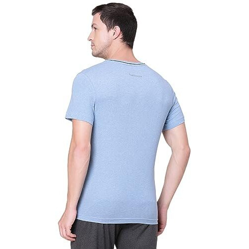 Van Heusen Athleisure Men Regular Fit T-Shirt - Cotton Rich Smart Tech, Easy Stain Release, Anti Stat, Ultra Soft, Moisture Wicking_60021_Sky Melange_L