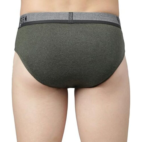 Van Heusen Sport Men Briefs - 100% Combed Cotton - Pack Of 2 - Plush Back Elasticized Waistband, Ultra Soft, Solid_70001_Pure Black, Olive Melange_L