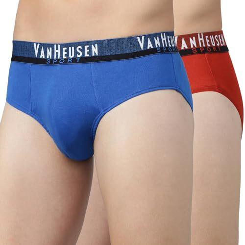 Van Heusen Men Sport Plush Back Elasticized Waistband Briefs - 100% Combed Cotton - Pack Of 2 - Ultra Soft, Solid_70001_Nautical Blue, Rooibos Tea_M