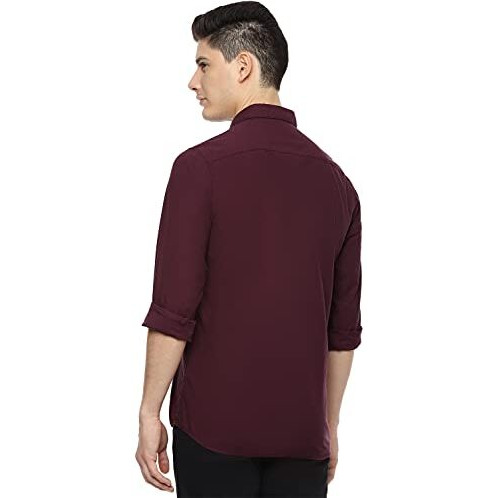 Aditya Birla Van Heusen Sport Men's Solid Slim Fit Casual Shirt (Vssflslbq58202_Maroon 40)