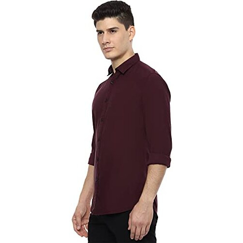 Aditya Birla Van Heusen Sport Men's Solid Slim Fit Casual Shirt (Vssflslbq58202_Maroon 42)