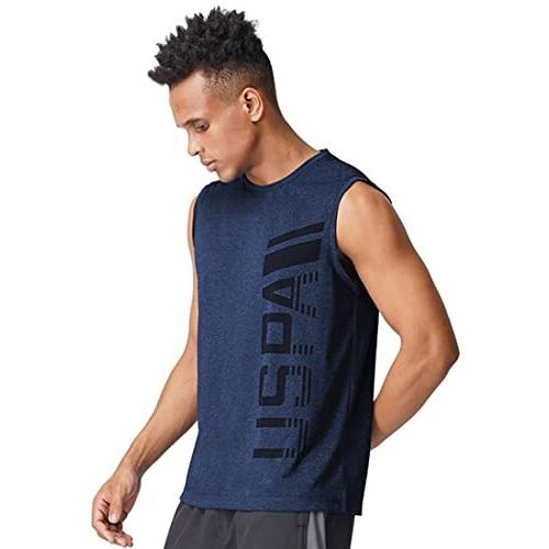 U.S. Polo Assn. Men Sleeveless Brand Print Polyester I711 Regular Fit Vest - Pack Of 1 (Navy Mel M)