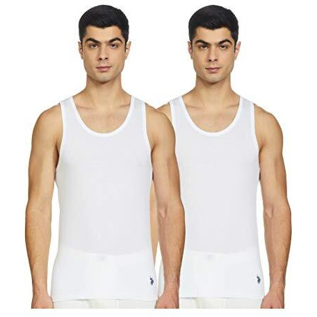 U.S. Polo Assn. Men Comfort Fit Cotton I024 Regular Fit Vest-Pack Of 2 (White Large)