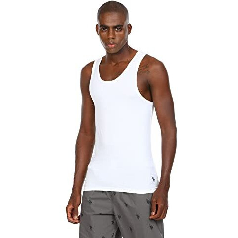 U.S. Polo Assn. Men Comfort Fit Cotton I024 Regular Fit Vest-Pack Of 2 (White Large)