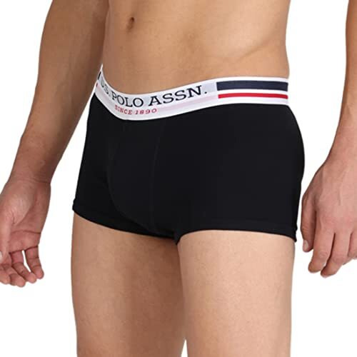 U.S. Polo Assn. Mens Antibacterial Branded Waist I641 Cotton Trunks - Pack Of 2 (Black L)
