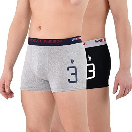 U.S. Polo Assn. Men's Numeric Print Cotton Stretch I015 Trunks - Pack Of 2 (Black/Grey Mel L)