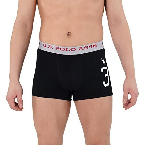 U.S. Polo Assn. Men's Numeric Print Cotton Stretch I015 Trunks - Pack Of 2 (Black/Grey Mel L)