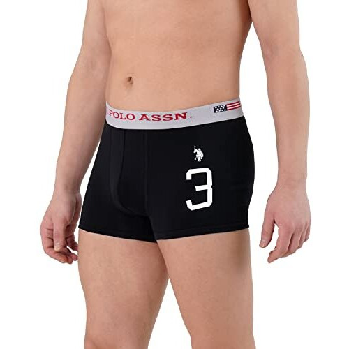 U.S. Polo Assn. Men's Numeric Print Cotton Stretch I015 Trunks - Pack Of 2 (Black/Grey Mel L)