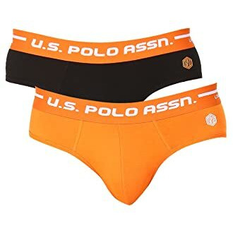 U.S. Polo Assn. Men Logo Waistband Cotton Stretch Iyah Briefs - Pack Of 2 (Orange/Black L)