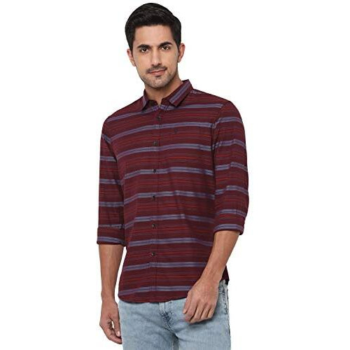 Allen Solly Men's Striped Regular Fit Shirt (Alsfcucufu80338_Maroon 39)