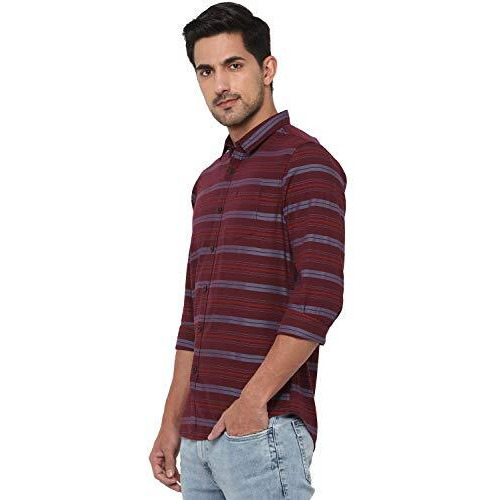 Allen Solly Men's Striped Regular Fit Shirt (Alsfcucufu80338_Maroon 39)