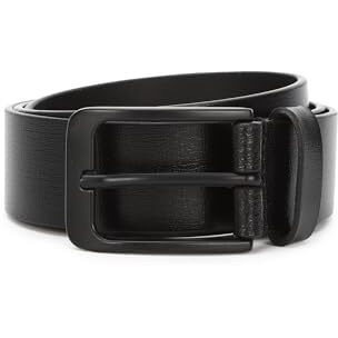 Louis Philippe Men Black Textured Formal Italian Leather With Matt Black Metal Buckle Belt