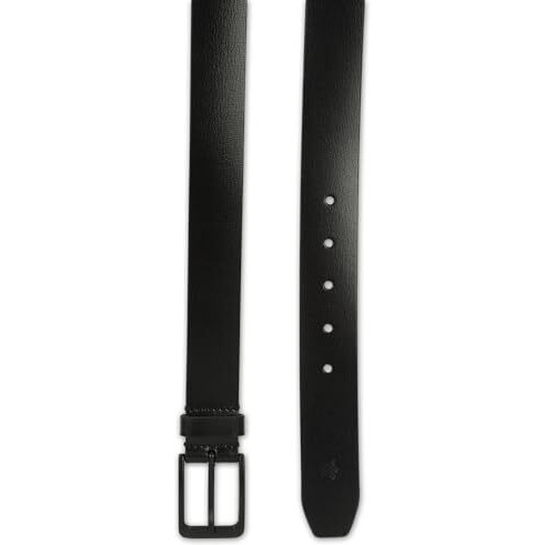 Louis Philippe Men Black Textured Formal Italian Leather With Matt Black Metal Buckle Belt