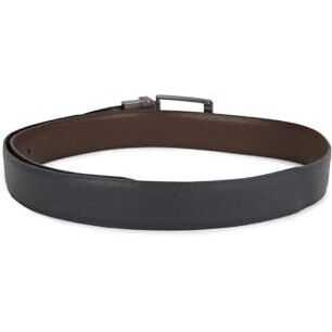 Louis Philippe Men Black & Brown Textured Reversible Formal Italian Leather With Matt Gun Metal Buckle Belt