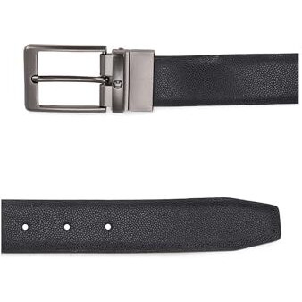 Louis Philippe Men Black & Brown Textured Reversible Formal Italian Leather With Matt Gun Metal Buckle Belt