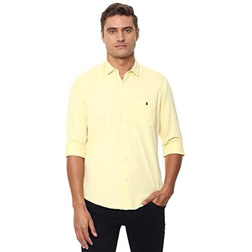 Louis Philippe Men's Solid Slim Fit Shirt (Lrsfcslp113247_Yellow