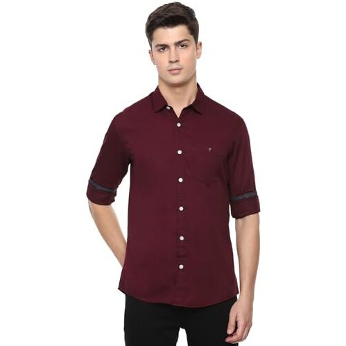 Louis Philippe Men's Cotton Slim Fit Shirt (Lrsfcslpe10483_Maroon, 40