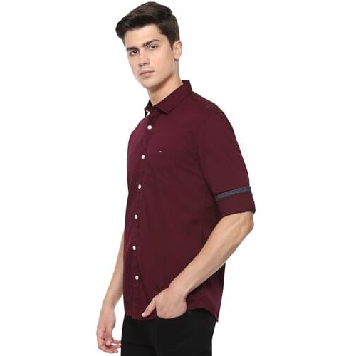 Louis Philippe Men's Cotton Slim Fit Shirt (Lrsfcslpe10483_Maroon, 40