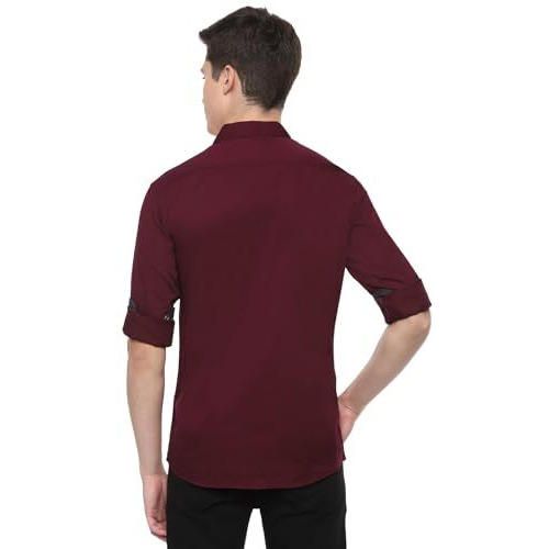 Louis Philippe Men's Cotton Slim Fit Shirt (Lrsfcslpe10483_Maroon, 40