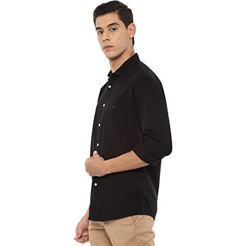 Louis Philippe Men's Cotton Solid Straight Shirt (Lrsfcslpq47815_Black, 40