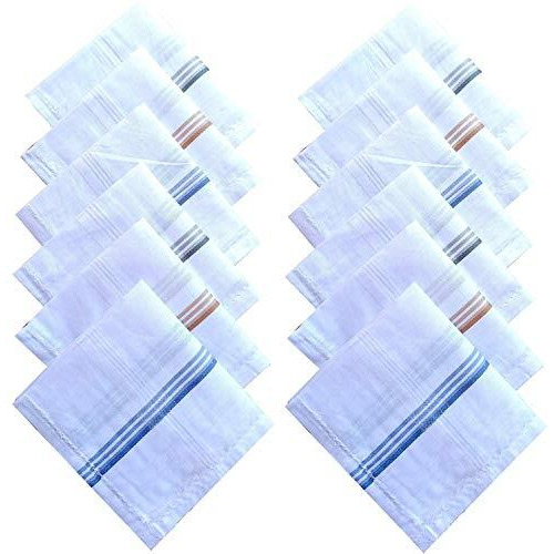 Kuber Industries Cotton 12 Piece Men's Handkerchief Set - White (Ctktc05634) Standard
