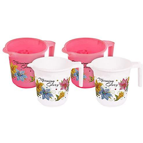 Kuber Industries Plastic Bathroom Mug - 4 Pieces, Pink & White, 500 Ml