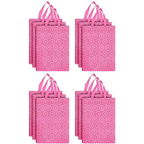Kuber Industries Carry Bag|Shopping Bag With Handles|Shopping Bag For Grocery|Pack Of 12 |Pink|Fabric