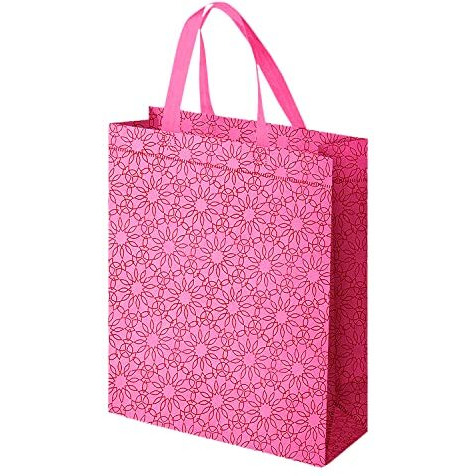 Kuber Industries Carry Bag|Shopping Bag With Handles|Shopping Bag For Grocery|Pack Of 12 |Pink|Fabric