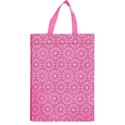 Kuber Industries Carry Bag|Shopping Bag With Handles|Shopping Bag For Grocery|Pack Of 12 |Pink|Fabric