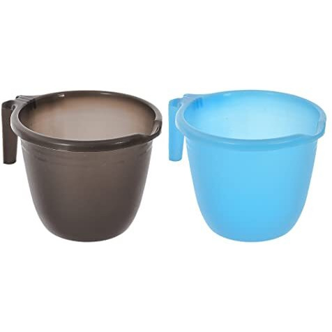 Kuber Industries Multiuses Lightweight, Unbreakable Plastic Bathroom Mug 1 Litre Pack Of 2 (Black & Sky Blue)-46Km0222, Standard