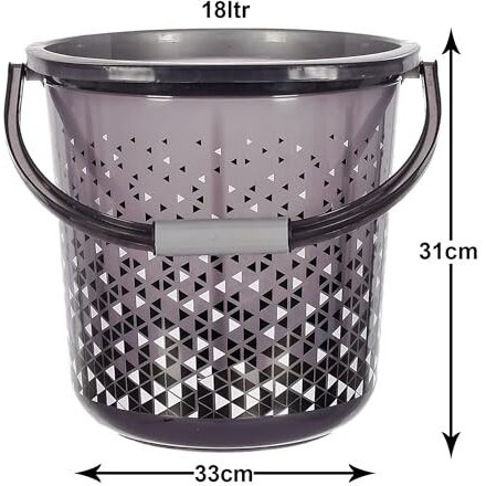 Kuber Industries Multiuses Tinted Print Plastic Bucket With Handle, 18 Litre (Black)-46Km0333,Standard