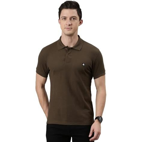 Buzz Mens Regular Fit Polo Neck Solid Half Sleeve T-Shirt |Cotton Rich, Lightweight, Casual, Athletic Polo Brown