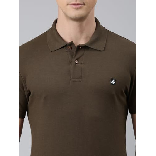 Buzz Mens Regular Fit Polo Neck Solid Half Sleeve T-Shirt |Cotton Rich, Lightweight, Casual, Athletic Polo Brown